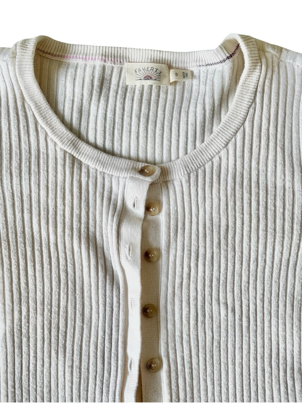 Faherty Cream Ribbed Button-Up Top - Picture 2 of 7
